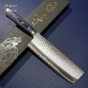 Japanese Nakiri Knife KUNIHEI MASUTANI Hammered Damascus VG10 165mm Blue Japan - Picture 1 of 9