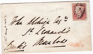 1852 DEVON CREDITON TO MARLOW - BEAFORD PENNY POST Y UDC MERTON 1d CUBIERTA IMPERF - Imagen 1 de 2