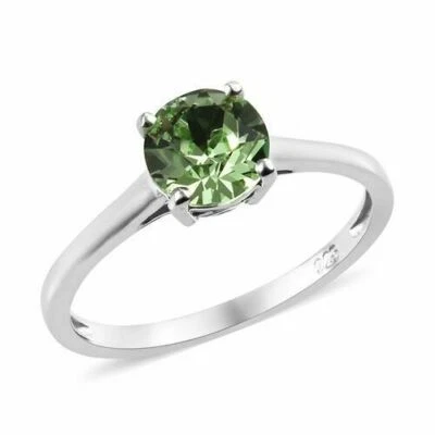 White gold finish green peridot solitaire and created diamond size K 1/ 2 Ring - Image 1 of 3