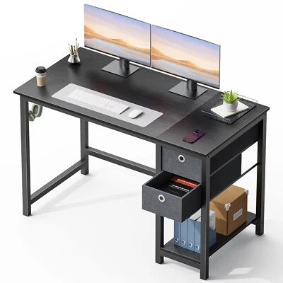 Computer Desk with Two Fabric Drawers and Side Hooks, Home Desk - Image 1 of 4