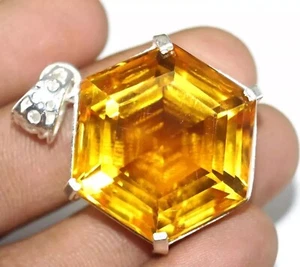 Gelber natürlicher Citrin 925 massiv Silber 96,25 ct Anhänger Sechseckschliff Edelstein - Bild 1 von 6