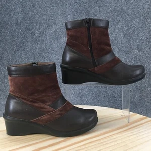Moda By Propet Boots Womens 7.5 M Wedge Ankle Booties Brown Leather Side Zipper - Picture 1 of 12
