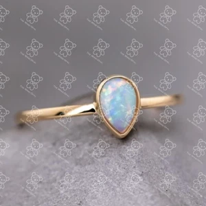 Minimalist Pear Shaped Natural Australian Solid Opal Ring 14k Yellow Gold - Picture 1 of 4