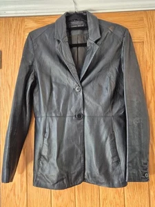 Karen Millen Black Real Leather Jacket Blazer - Size 14 - Made in England - Picture 1 of 8