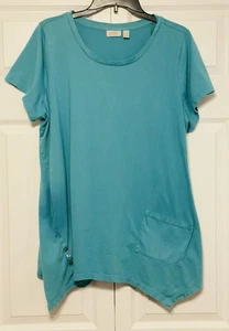 LOGO Womens Green Short Sleeve Scoop Neck Hip Pocket Asymmetrical Tunic Size 1X - Picture 1 of 5