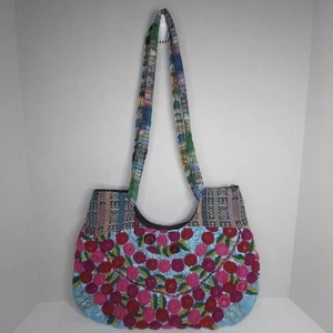 Huipil 3D Vivid Embroidered Floral Woven Boho Hippie Shoulder Crossbody Bag - Picture 1 of 13