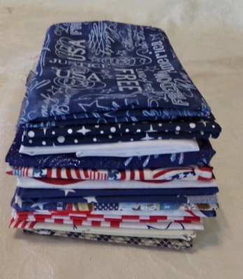 Lot of 12 Red White & Blue America Patriotic Cotton Fabric Fat Quarters Nice! - Image 1 of 4