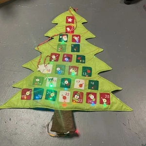 Christmas Tree Stitched Advent Calendar With Pockets & Fabric Ornament Lights Up - Picture 1 of 4