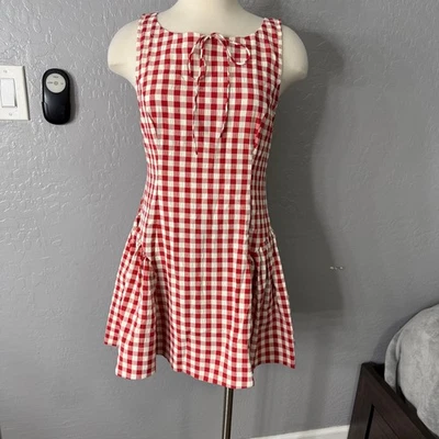 For Love & Lemons Scotch Bonnet Gingham Mini Dress, Red, L - Image 1 of 4
