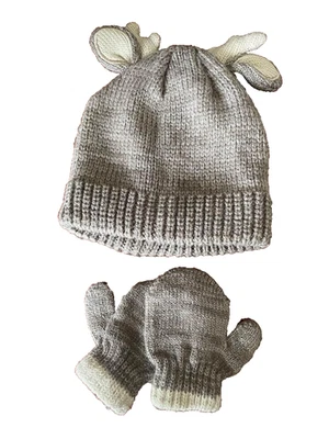 Knitted Reindeer Antler Hat And Mitten Set Lined Koala Kids Size 6-12 Months - Image 1 of 2