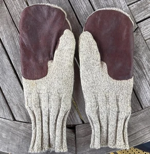 LL Bean Herren Größe L Fäustlinge Vintage 90er braun Hirschleder beige Wolle - Bild 1 von 12