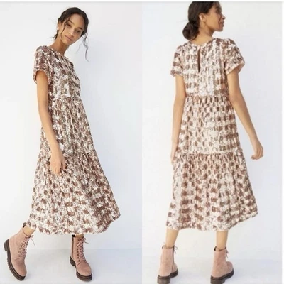 Maeve by Anthropologie Bernadette Tiered Sequin Midi Dress Rose Gold Size S - Image 1 of 4