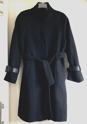 Gabardina Cole Haan con cinturón para mujer talla 10 negra mezcla de lana dorada cremallera a presión Foto 1 de 4