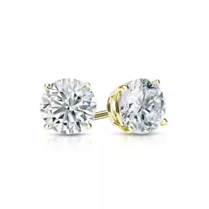 Pendiente de diamantes certificado de 0,50 quilates creado en laboratorio corte redondo perno de oro amarillo de 14K - Imagen 1 de 7