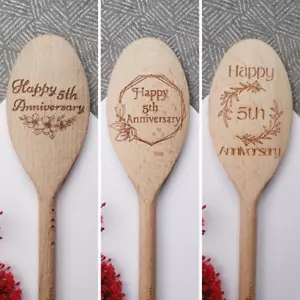 5th Wedding Anniversary Design Spoons / Personalised Spoon / Wooden Anniversary - Picture 1 of 11