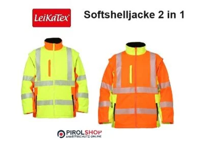 ABVERKAUF LeikaTex Softshell Warnschutzjacke warnorange-gelb als Weste tragbar - Bild 1 von 3