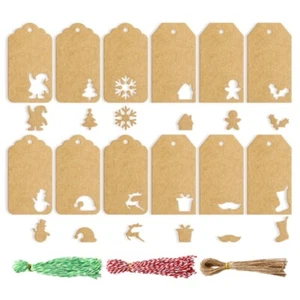 140Pcs Hanging Paper Tags String Attached Xmas Tree Decor Tags for Gifts Wrap - Picture 1 of 10