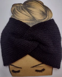 Black Twisted Boho Head/Ear Warmer Head Band Ski Accessory Messy Bun Handmade - Picture 1 of 4