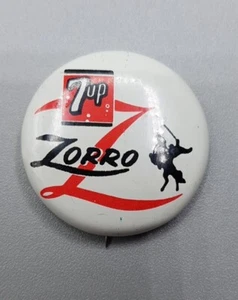 VTG 1957 Walt Disney Productions 7 Up Zorro White Metal Pin Back Button - Picture 1 of 5
