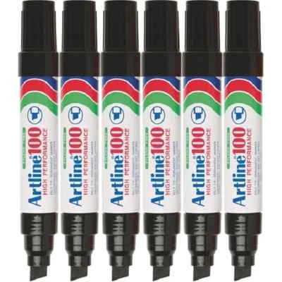 6 x Artline 100 Permanent Marker Xylene Free Chisel Tip 7.5-12mm Black EK100 S10 - image 1 of 4