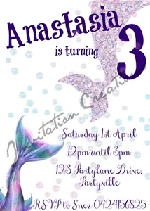 DIY Print Custom MERMAID PRETTY GIRL PURPLE Birthday Party Invitations - Bild 1 von 1