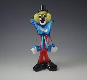 FIGURA PAYASO CRISTAL MURANO VENECIANO AZUL NARANJA ENORME ARCO ETIQUETA 8" - Imagen 1 de 8