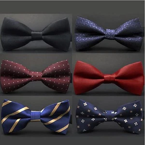 Men's fashion adjustable wedding party polyester plain stripe polka Bow Tie  - Picture 1 of 28