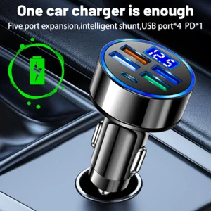 Universal Car Fast Charger 4 USB Port Type-C PD LED Digital Display Accessories - Photo 1 sur 11