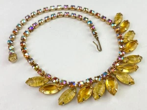 Vintage Gold Tone 15" Necklace AB & Yellow Stones - Picture 1 of 8