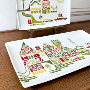 Set 2 Crate & Barrel Julia Rothman Yuletown Christmas Trays Holiday Decor - Picture 1 of 8