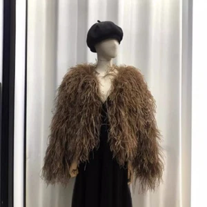 Winter Women Warm Ostrich Fur Coat Cotton New Round Collar Thicken Long Fur Coat - Picture 1 of 44