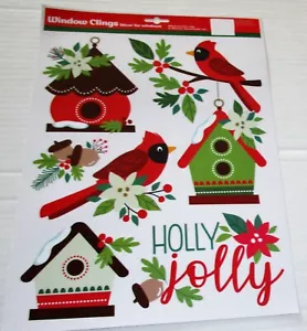 NATALE Finestra Attacca HOLLY JOLLY/ CARDINALI ROSSI E VOLIERE - Foto 1 di 1
