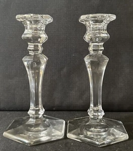 Pair of Antique Fostoria Glass 8" Crystal Candle Holder / Candlestick ~ No. 1081 - Picture 1 of 5