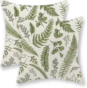 Spring Sage Green Pillow Covers 18X18 Set of 2 Leaf Plant Decorative Pillow Case - Picture 1 of 12
