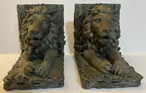 VTG LION HEAD BOOKENDS Heavy Book Holders Set Male Feline Figurine Library Décor - Picture 1 of 7