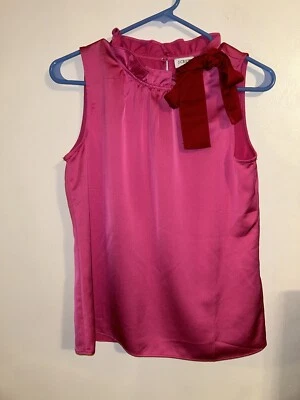 J.Crew NWOT Collection Silk Twill Top with Fixed Bow-Neon Fuschia Pink-Size XS - Image 1 of 4