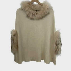 Love Token Ivory Fur Trim Poncho Sweater Size XS/S - Picture 1 of 7
