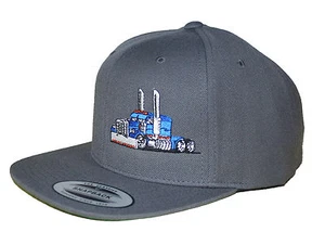 TRUCKER HAT FLAT BILL SNAPBACK RIG TRACTOR PETERBILT KENWORTH MACK FREIGHTLINER - Picture 1 of 19