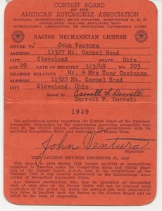 1949 AAA Racing Mechanician License (John Ventura) - Picture 1 of 3