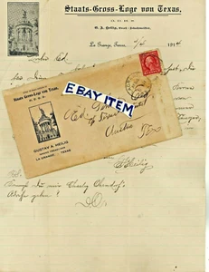 1914 LETTER La Grange Texas GUSTAV A. HEILIG O.D.H.S. STAATS GROSS LODGE German - Picture 1 of 1