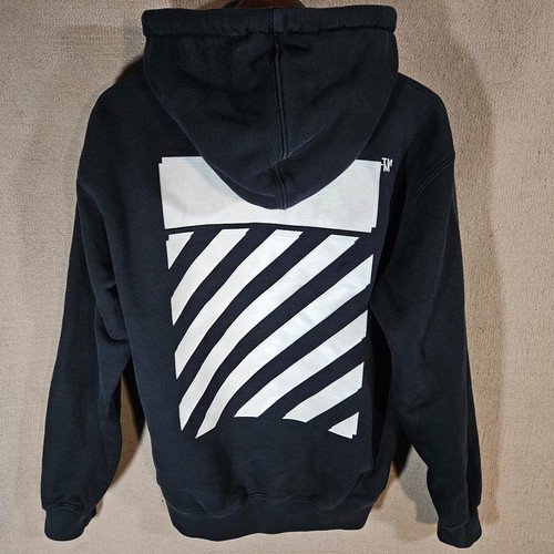 Felpa nera con cappuccio Off White taglia adulto media diagonale contorno regolare Made in Italy