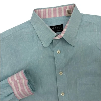 MINE Colorful Linen Mens Shirt Size XL Flip Cuff 100% Linen - Image 1 of 4