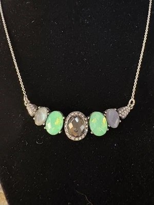 LOGO Links by Lori Goldstein Delicate Oval Multi Gem Necklace SilverTone 18" - Изображение 1 из 4