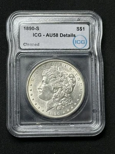 1890-S Morgan Silver Dollar $1 ICG AU58 Details Cleaned - Picture 1 of 2