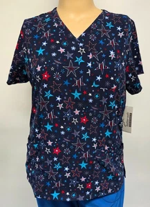 NWT Women Scrub Top Butter-Soft by UA Pocket  L Patriotic Star Polyester Stretch - Picture 1 of 3