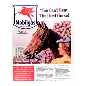 Mobilgas 1940 Print Ad Can't Beat That Red Horse 11”x14" Vintage - Bild 1 von 3