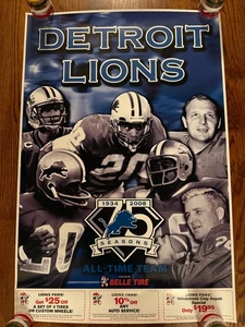DETROIT LIONS 75th Anniversary Poster 2008 All Time Team Barry Sanders Motown - Picture 1 of 6