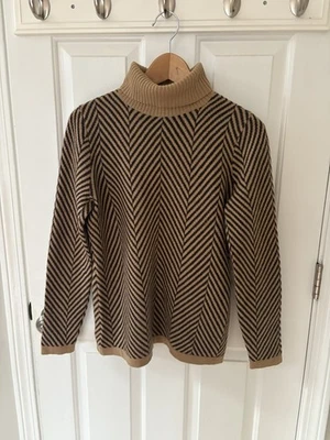 Lands End 100% Cashmere Chevron Sweater Turtleneck Brown Tan Camel Small 6 8 - Image 1 of 4