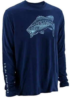 Huk Performance Large Mouth Bass Blue Fishing Tournament Jersey Shir M - Image 1 of 4