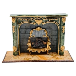 Puppenhaus Miniatur Faux grüner Marmor & Gold handbemalt Kamin Harz RAR - Bild 1 von 17